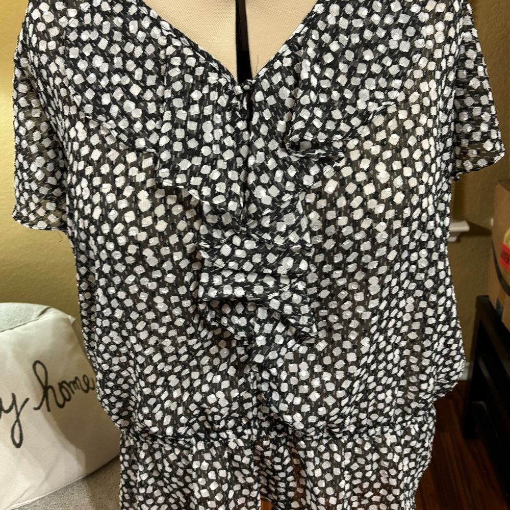 Lane Bryant Black-and-white Polkadot Ruffled Blouse - Picture 2 of 7